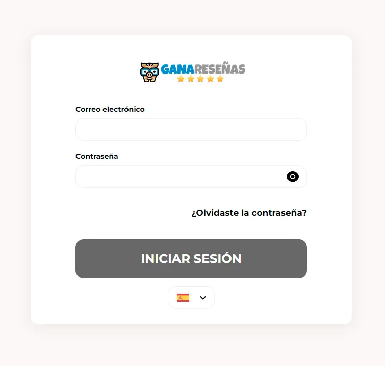 Captura de la pantalla de inicio de sesión de la app de Ganareseñas